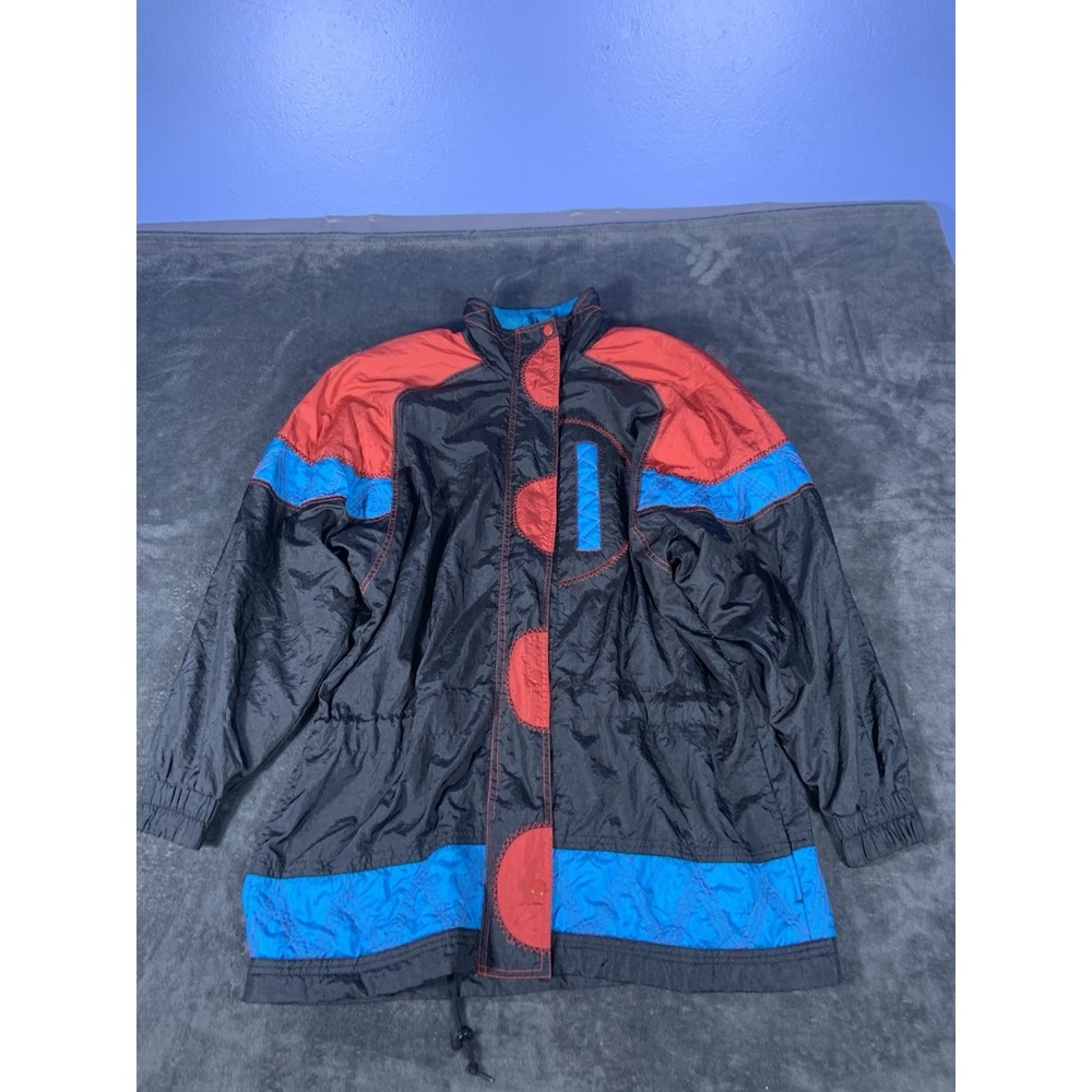 Vintage Lavon Cheerful Corp Black Red Blue Windbreaker Zip Jacket Womens Small S